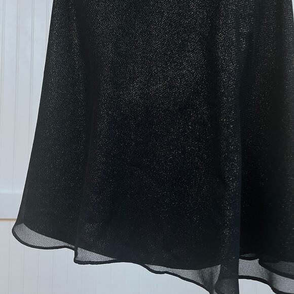 H Halston Black Gold Shimmer Ruffle Flutter Sleeve Dress Cocktail Party LBD 0 - Picture 8 of 14